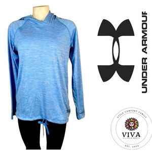 Under Armour Hoodie Women’s Small Blue HeatGear Drawstring Waist Performance